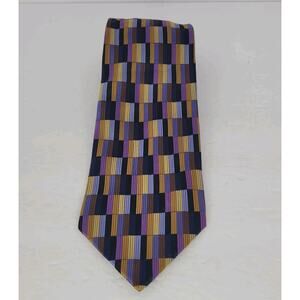 Dona Dona Geometric Mid Century Pattern Tie Multicolor 100% Silk Handmade 57"